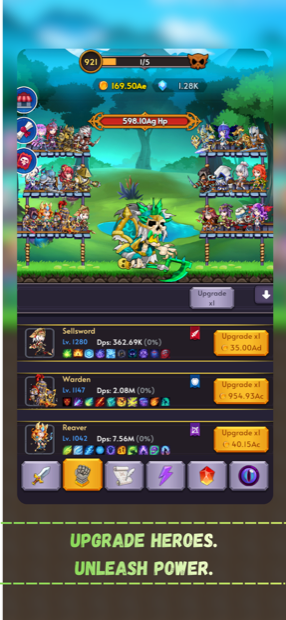 Hero upgrade screen gameplay screenshot